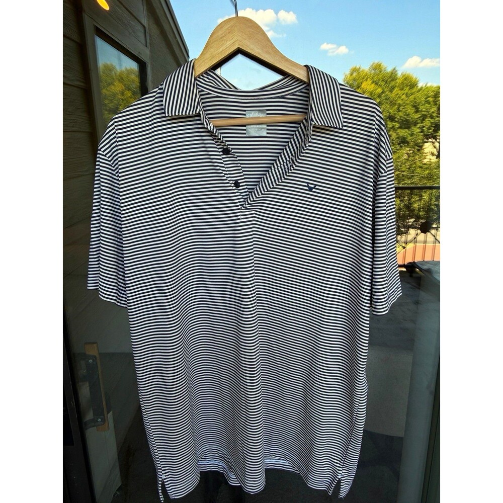 Callaway Men’s Large Golf Polo Shirt Black White Striped Performance